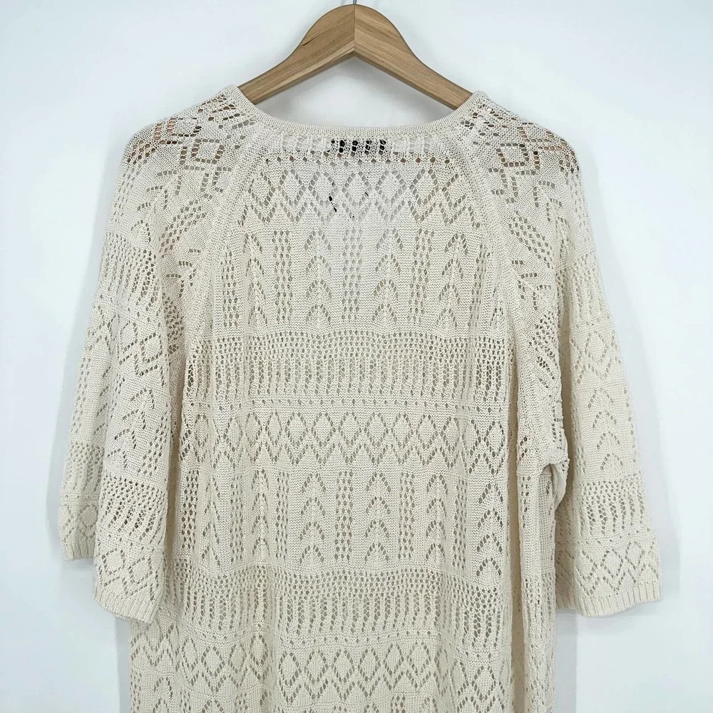 ZARA Crochet Maxi Dress Sheer Open Knit Long Sleeve Beach Cover Up Dress, Cream - Picture 11 of 14